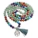 Top Plaza 7 Chakra Buddha Mala Prayer Beads 108 Meditation Healing Multilayer Bracelet/Necklace W/Tree of Life Tassel Charm, Green Aventurine