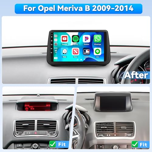 Roinvou 4+64G Android 15 Car Radio for Opel Meriva B 2009-2014 CarPlay Android Car, 9 Inch IPS Touch Screen WI-FI GPS Bluetooth 32EQ FM/RDS SWC Rear Camera
