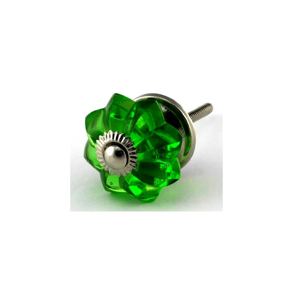 Emerald Green Glass Knobs 4pc Cupboard Drawer Pulls & Handles K60 Old Emerald Green