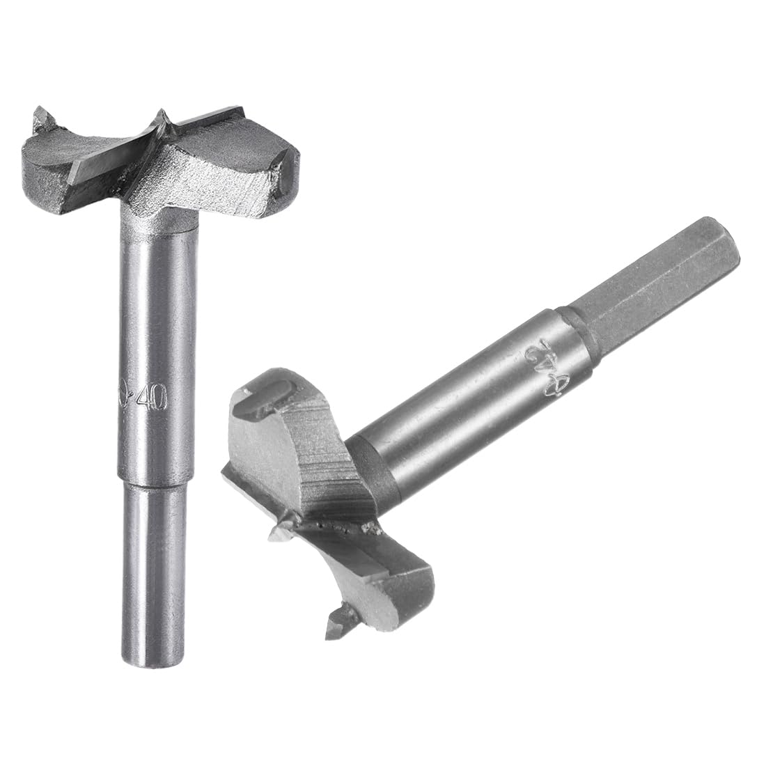 sourcing map Forstner Wood Boring Drill Bits 40mm 42mm Dia. Hole Saw Carbide Alloy Steel Tip Round Shank Cutting for Hinge Plywood Wood Tool 2in1 Set