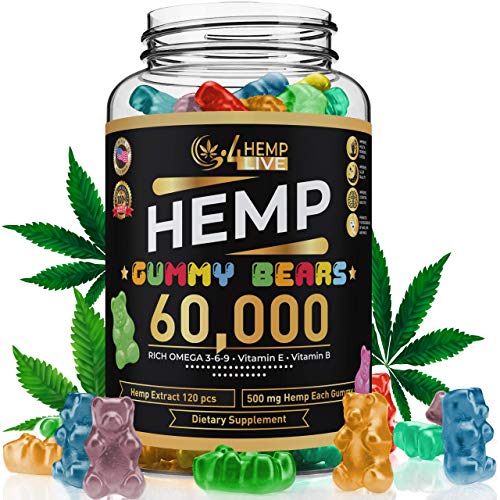 Hemp Gummies for Pain and Anxiety 60,000 MG with Hemp Oil Omega 369 & Vitamins Relief for
