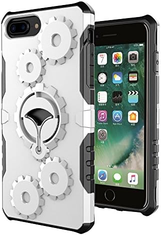 iPhone 7 Plus, iPhone 8 Plus Case with Armband and 360 Degree Rotate Kickstand, Hard PC Back Plate and Soft TPU Gel Bumper for Shock Absorption - Included Armband for Running, Cycling (Silver)