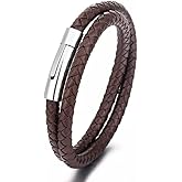 Mens Leather Bracelet 21cm – Genuine Braided Leather Wristband with Stainless Steel Clasp, Fashion Jewelry Gift for Men, Boyfriend, Husband, Dad