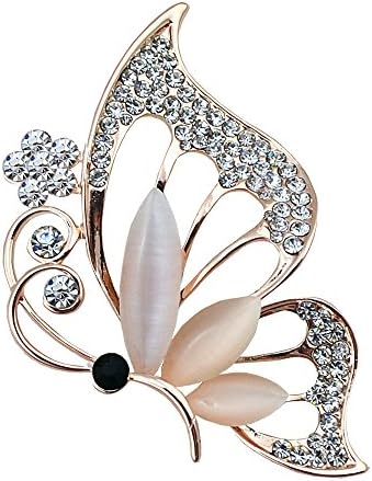 Vivid Gold Plated Butterfly Created Opal With Rhinestone Crystal Fashion Brooch Corsage for Women