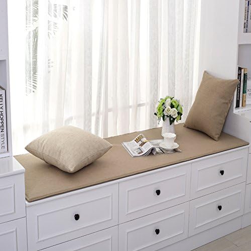 DULPLAY Cotton Linen Not-slip Bay Window Cushion, Balconies Mats Thickened Tatami Window Bench Mat Healthy Skin-friendly For Bedroom-light Tan 80x160cm(31x63inch)