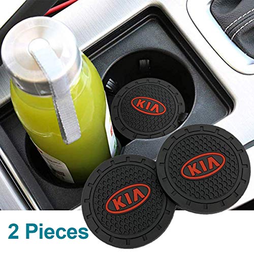 CARFORU 2 Pack Auto Sport 2.75 Inch Diameter Oval Tough Car Logo Vehicle Travel Auto Cup Holder Insert Coaster Can Car Interior Accessories Anti Slip Cup Mat Fit for KIA Accessory