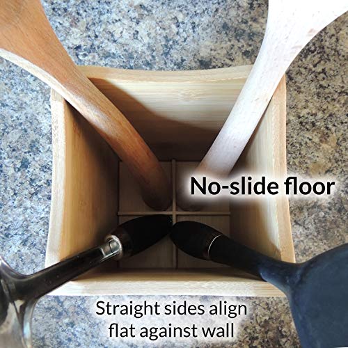 Extra Large Adjustable Utensil Holder Caddy Box - Bamboo 5.25x5.25x8in by Cookbook People - Thumbnail 4