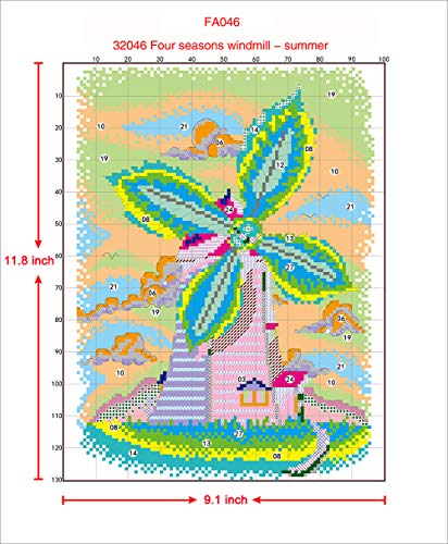 Holiday Gift Printed Cross Stitch Kits 11CT 13X15 inch 100% Cotton DIY Embroidery Starter Kits Easy Patterns Embroidery for Girls Crafts DMC Stamped Cross-Stitch Supplies Needlework Summer Windmill