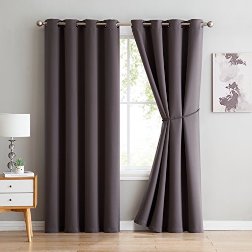 LinenZone1 Panel of Charcoal Bedroom Curtains with Free Tie-Back. 54 Inches Wide, 84 Inches Long Black Out Curtains. Blackout Living Room Curtains, Home Office Curtains. (Nicole 54 x 84 Charcoal)