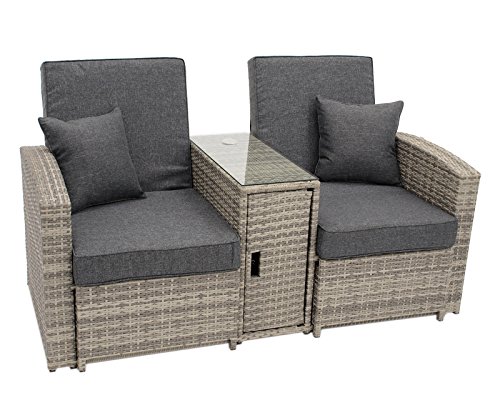 DEGAMO Doppel-Funktionsliege Gartensofa Gartenliege Matera, Aluminiumgestell + Polyrattangeflecht grau Bicolor, Polster grau, Rückenteile verstellbar, Outdoor – Bild 2