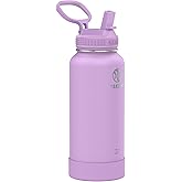 Takeya Actives Water Bottle with Straw Lid - Durable & Easy-Care Water Bottle with Stainless Steel Insulation - BPA-Free Lid with Carry Handle & Straw - Dishwasher-Safe - 32 oz, Lilac