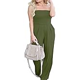 PRIMODA Women's Tube Top Strapless Off Shoulder Loose Wide Leg Jumpsuit Romper with Pockets