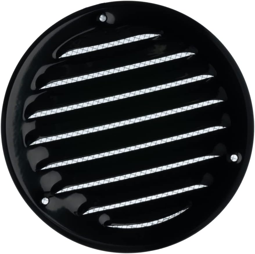 EUROPLAST Black Round Metal Air Vent Grille Cover 100mm with Insect Mesh