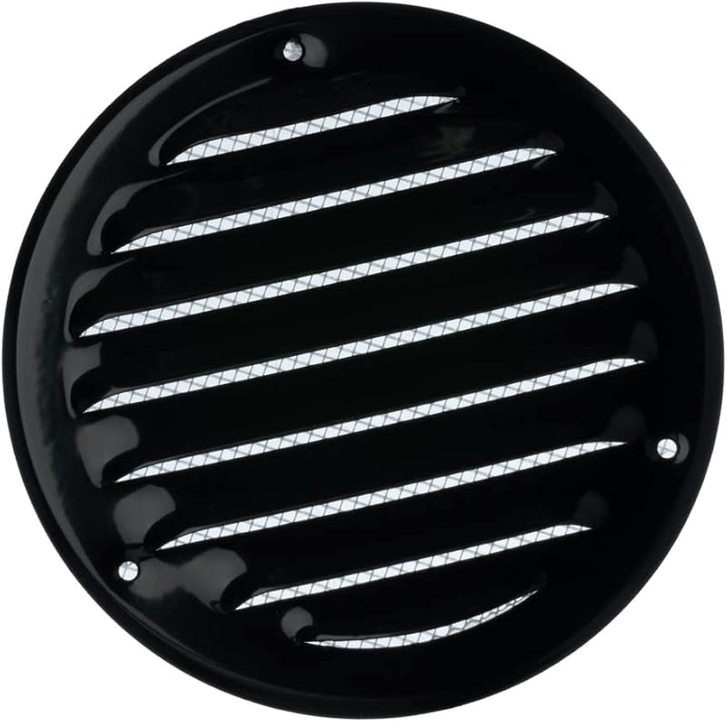 EUROPLAST Black Round Metal Air Vent Grille Cover 100mm with Insect Mesh