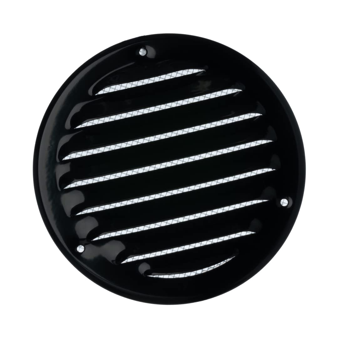 EUROPLAST Ø 100mm / 4" inch Black Round Metal Air Vent Grille Cover with Insect Mesh - Ventilation Cover