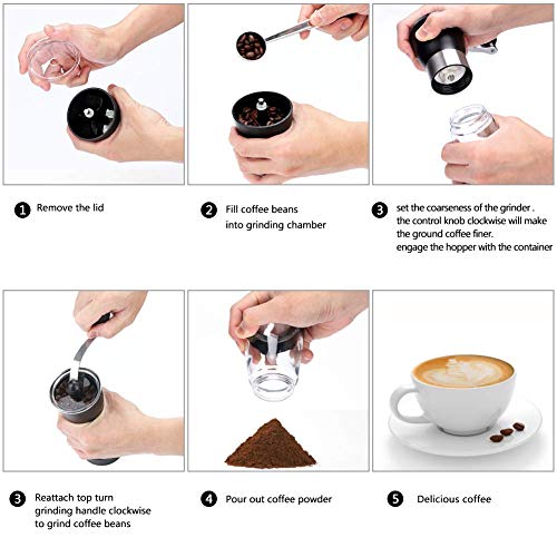 Manuelle Kaffeemühle, Kaffeebohnenmühle, verstellbare Grobheit, konische Keramik-Fräsmühle mit zwei Glasbehältern – Bild 7