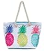 Leisureland Large Beach Tote Bag, Top Zipper Boat Bag (Pineapple)
