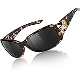 TJUTR Polarized Sunglasses for Women with Wrap Around Butterfly Design, Trendy Jackie-O Style for UV400 Protection