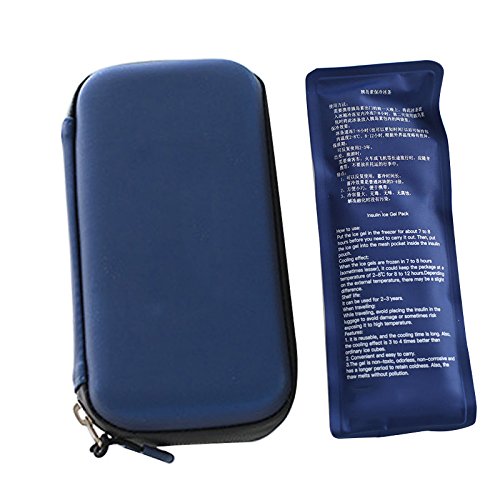 Denshine Insulin Cooler Bag Portable Insulated Bag Insulin Travel Case Cooler Box Ice Bag with 2 Ice (Blue)