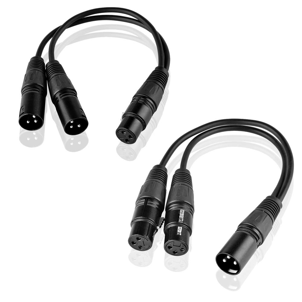 iYueMps 30cm XLR Splitter Cable 3-Pin XLR Cable Microphone or Professional Recording XLR Microphone Audio Cable (A Pair, Black)