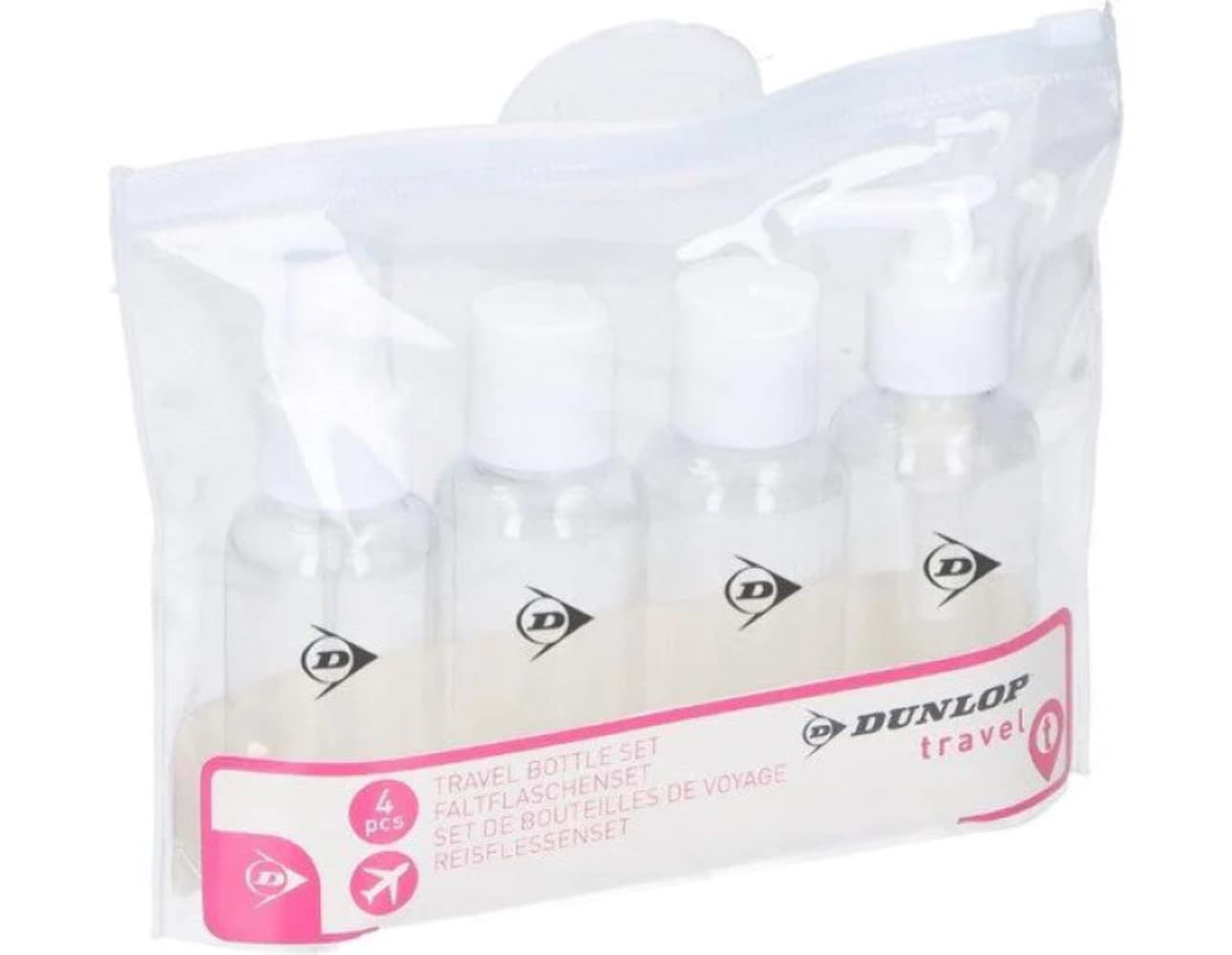 DUNLOP Travel bottle set with zip bag, ideal for transporting liquids and cosmetics in your hand luggage