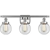 3-Light Bathroom Vanity Light, Brushed Nickel Finish with Clear Globe Glass Shades | Modern LED-Compatible Wall Sconce | Reve