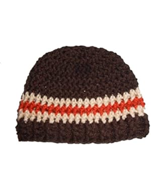 Handmade Brown with Tan & Orange Striped Beanie Size 3-6 Months