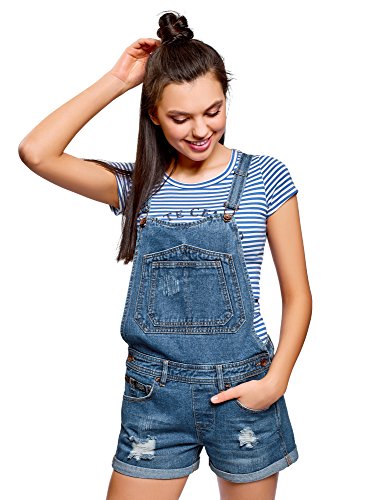 Oodji ultra women s ripped denim dungaree, blue, us 6/e…