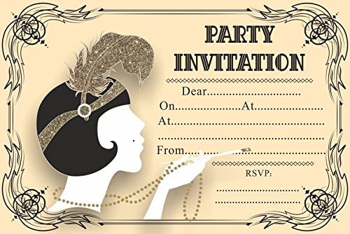 10 x Birthday Evening Anniversary Invitations Great Gatsby Vintage Art Deco