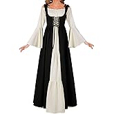 lifpoivake Women's Medieval Renaissance Retro Dress Casual Off Shoulder Flare Sleeve Sling A-line Dress
