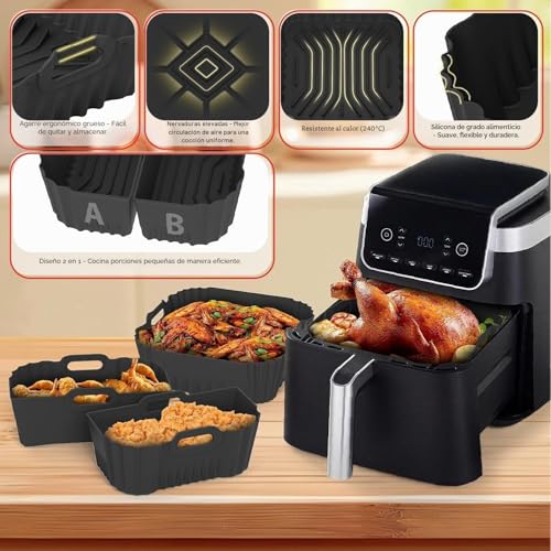 Silicone Mould for Air Fryer, Airfryer Accessory 3 Pieces, Reusable Silicone Base 22×23 cm, for COSORI Turboblaze 6L/5.5L/6.2L/6.4L, PHILIPS NA230/00 6.2L, NINJA AF180EU