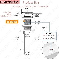 ZASLEME Bathroom Sink Drain Without Overflow, Push