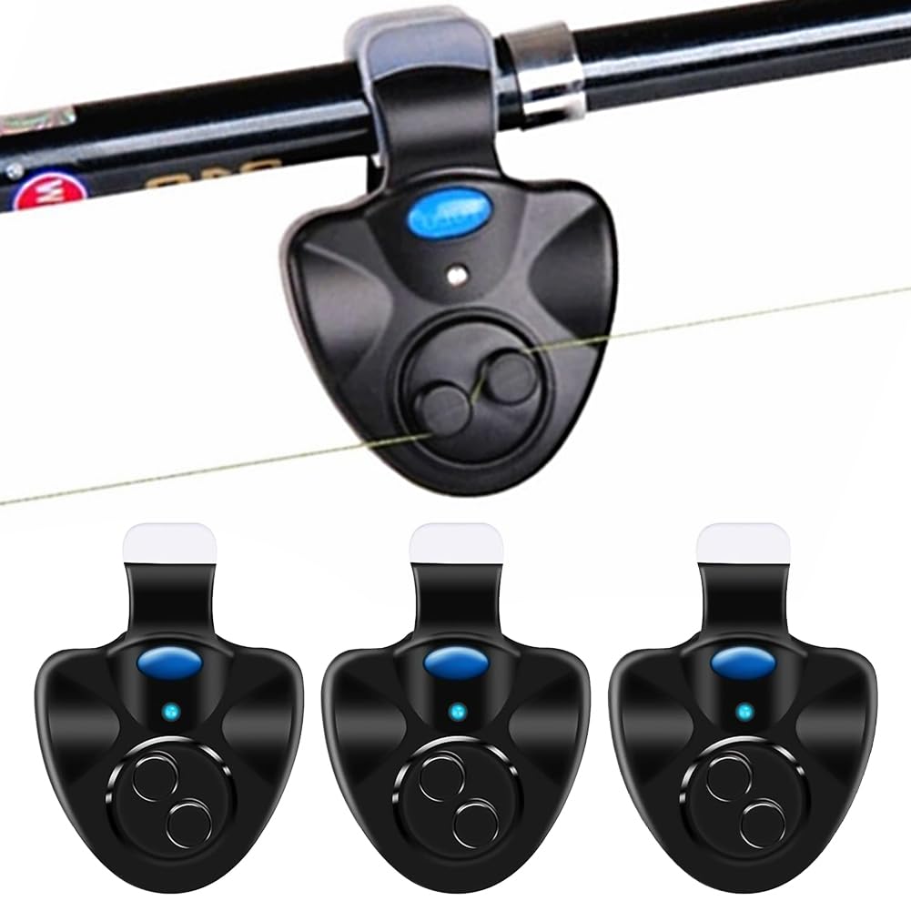 DASIAUTOEM Electronic Bite Alarm Sensitive Fishing Bite Alarm Pack of 3 Electronic Bite Alarm Luminous Indicator Swinger Vibration on the with LED Light Indicator Easy to Install