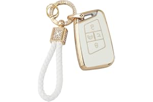 PIFOOG Key Fob Cover for VW Volkswagen White Gold Bling Keychain Tiguan Atlas Jetta Taos Arteon Car Accessories Cute TPU Smart Keys Case Shell Protector Crystal Girly Women