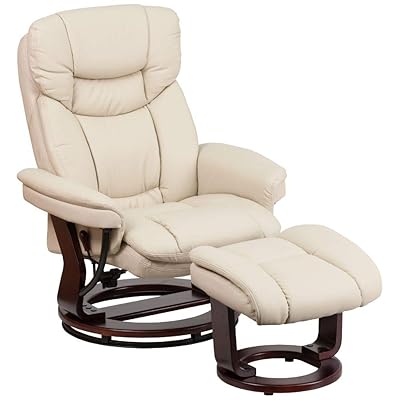 Flash Furniture Beige LeatherSoft Recliner Chair with Ottoman