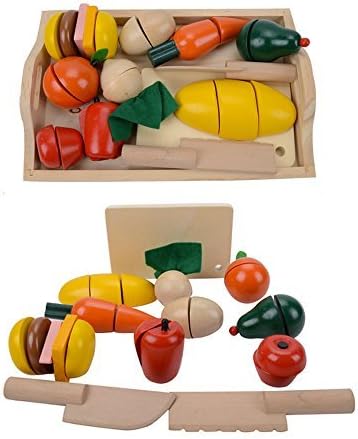 Cool Kids' Kitchen Box Set Wooden Magnetic Chef Role-Play Toys Funny Pretend Cooking Food Vegetable Fruit Bread Hamburger Cutting Education Games Christmas Gift