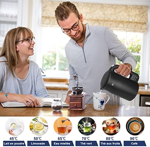 1,7l Bouilloire En Acier Inoxydable 304 Avec 11 Températures, 1800W Protection Contre les Brûlures à sec, Double Protection Contre L'Ébouillantage, Contrôle De Précision Par Led 40°C-100°C