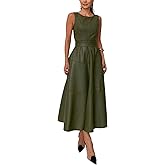 CHARTOU Women PU Faux Leather Sleeveless Elegant Flowy Long Dress Party Night Out Dress with Belt