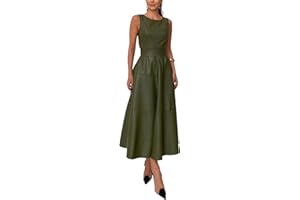 CHARTOU Women PU Faux Leather Sleeveless Elegant Flowy Long Dress Party Night Out Dress with Belt