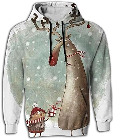 Christmas Deer Gift Men's Front Pocket Pullover Hoodie Sweatshirt Sport Outwear Jacket Coat Sport Outwear