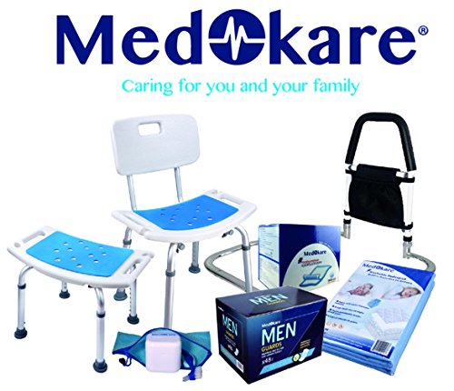 Medokare Shower Chair with Back - Padded Shower Seat for Seniors with Handles and Tote Bag, Shower Bench Bath Chair for Elderly, Handicap Tub Shower Seats for Adults (White Chair)