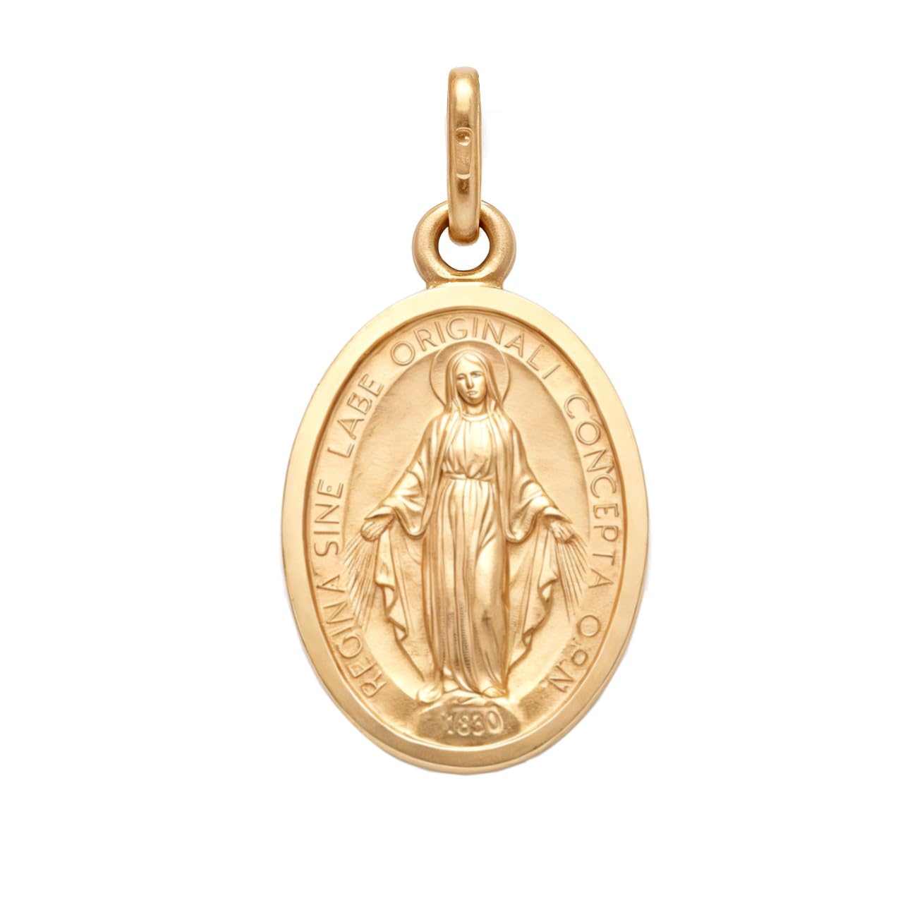 Alexander Castle Child's Small Solid 9ct Gold Miraculous Medal Catholic Pendant - 14mm x 11mm Miraculous Medal PENDANT ONLY with Jewellery Gift Box
