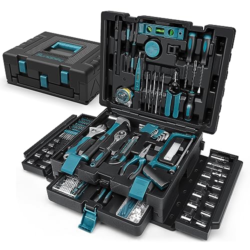 Sundpey Tool Box 379 Pieces, Tool Box Filled with Drawer, General Tool Set, Household Tool Box Tool Set for Household Repairs and DIY, Blue