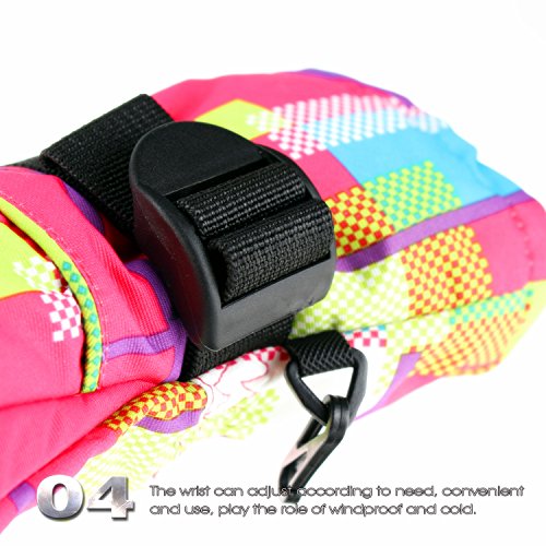 SF.Z Ski Gloves, Snowboard Cycling Snowmobile Biking Athletic Gloves, Waterproof Windproof Snow Proof Warm Breathable Fashion Comfortable Flexible Gloves for Women(Rose Red Grid/Medium) - Thumbnail 5