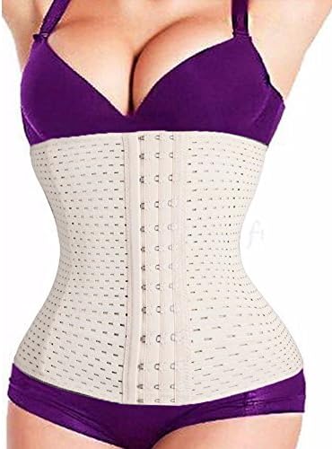 TGQ Steel Boned Waist Training Cincher Body Shaper Tummy Control Trimmer Underbust Corset Girdle Breathable Beige S