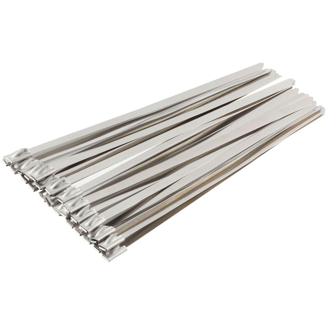 Gocableties 100 Pack of Stainless Steel Cable Ties, 520mm x 4.6mm, 316 Marine Grade Metal, Self Locking Exhaust Wrapping Ties, Workshop, Garage, Car Repair
