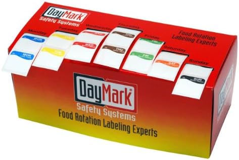 DayMark Day of The Week 1" Square Dissolvable Labels, Monday-Sunday, Dispenser Box Included (Case of 12)