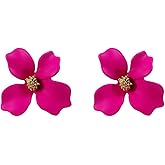 MALOYANVE Flower Earrings for Women Resin Simple Natural Four Petals with Gold Bud Lightweight Statement Stud Earrings Party Birthday Jewelry Gifts