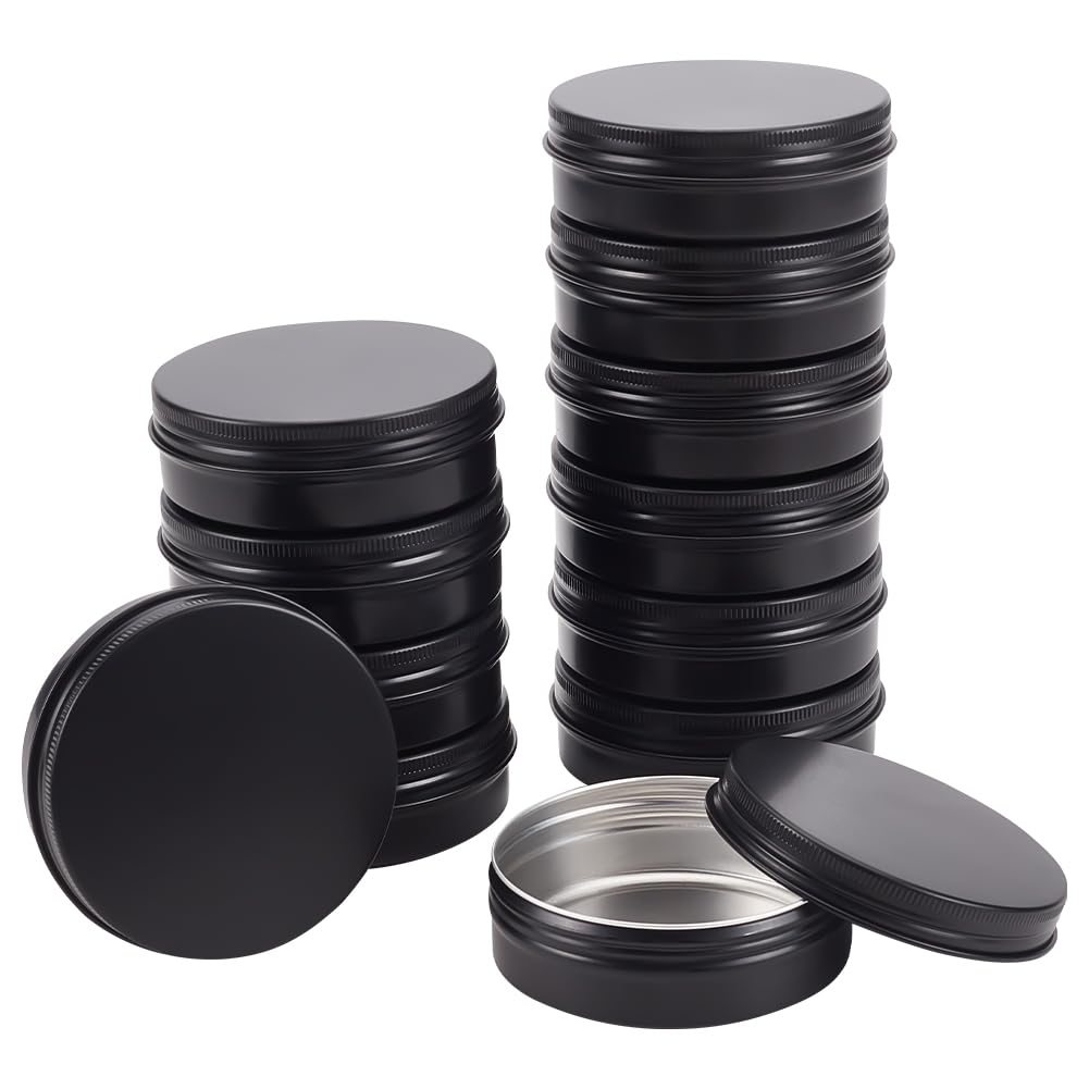 BENECREAT 12PCS 100ml Aluminum Tin Jars, Round Aluminum Tin Cans Cosmetic Containers with Screw Lid for DIY Crafts Travel Storage-Black