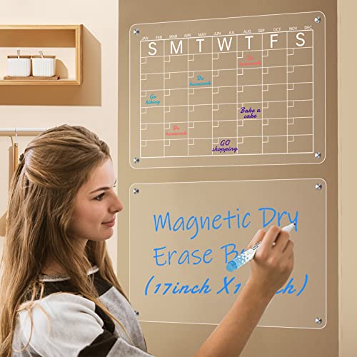 Acrylic Magnetic Dry Erase Board Calendar for Fridge,17”x12\